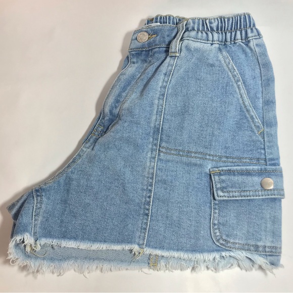 Madden NYC Denim Blue Cut-Off Elastic Waist Cargo Short Shorts Size S - Picture 2 of 14